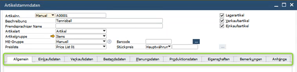 SAP Business One 10 Artikelstammdaten