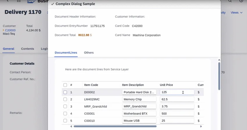 SAP Business One Web Client – Bearbeitung komplexer Dokumente im „Complex Dialog Sample“ aus FP2508
