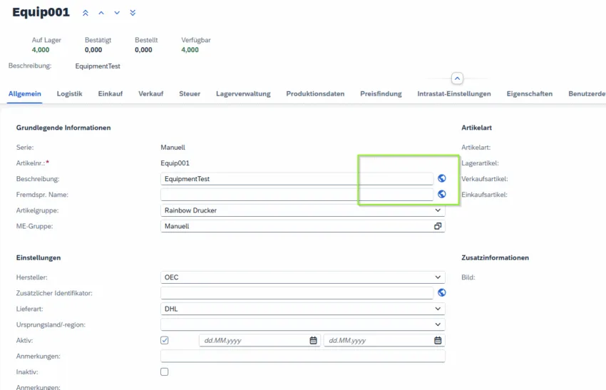 SAP Business One Web Client – mehrsprachige Artikelstammdaten mit Fremdsprachenbezeichnung im FP2508 Update