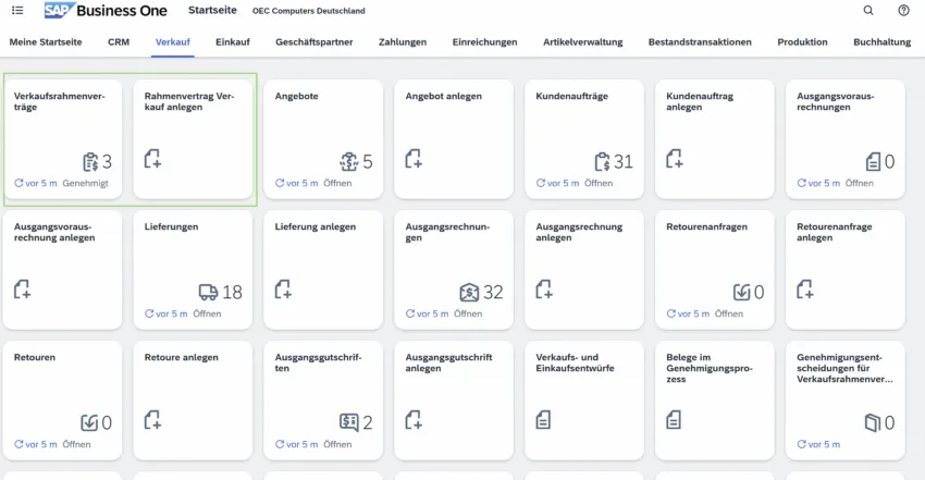 SAP Business One Web Client – Verkaufsrahmenvertrag im Bereich Verkauf anlegen