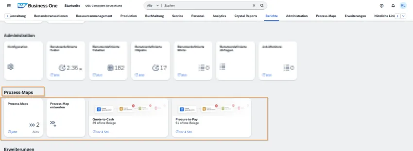 Prozess-Maps im SAP Business One Web Client mit Quote-to-Cash- und Procure-to-Pay-Prozessen
