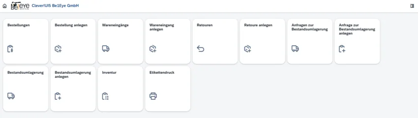 Anwendung der Clever!WebSuite im SAP Business One Web Client mit benutzerfreundlicher Kacheloberfläche für Logistik- und Lagerprozesse