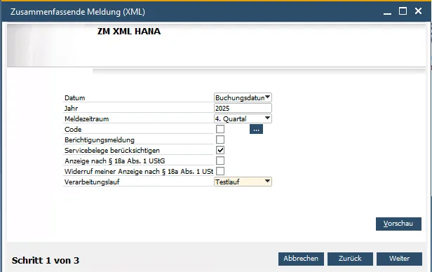 Assistent für die Zusammenfassende Meldung ELMA5 im XML-Format in SAP Business One