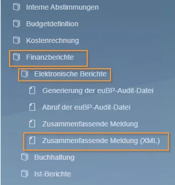 SAP Business One Menüpfad zur Erstellung einer Zusammenfassenden Meldung im XML-Format