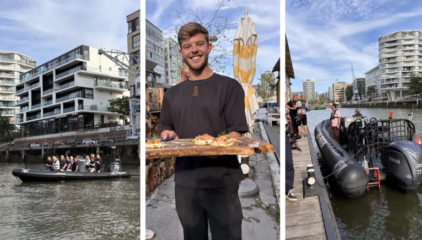 Speedboot im Traditionsschiffhafen, Kellner im ASKA und Anleger am ASKA